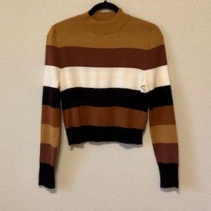 Striped Mock Neck Cropped Sweater